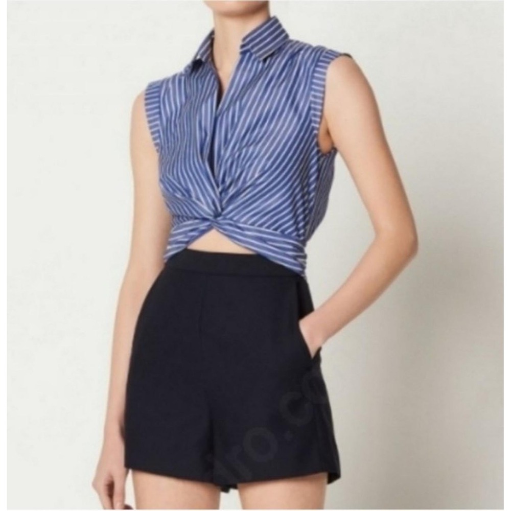 Sandro Romper Womens 1‎ P6255E-47 Blue White Striped Twist Front Cutout Luxury